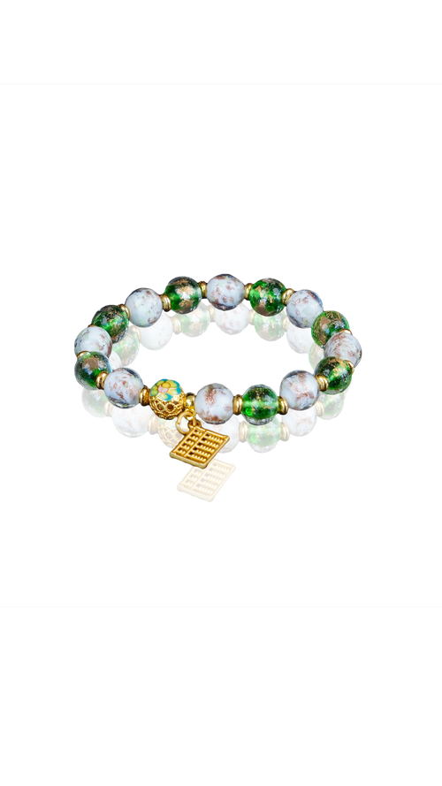 Blessings & Wisdom Collection: Green Gold Fortune Glass Bracelet