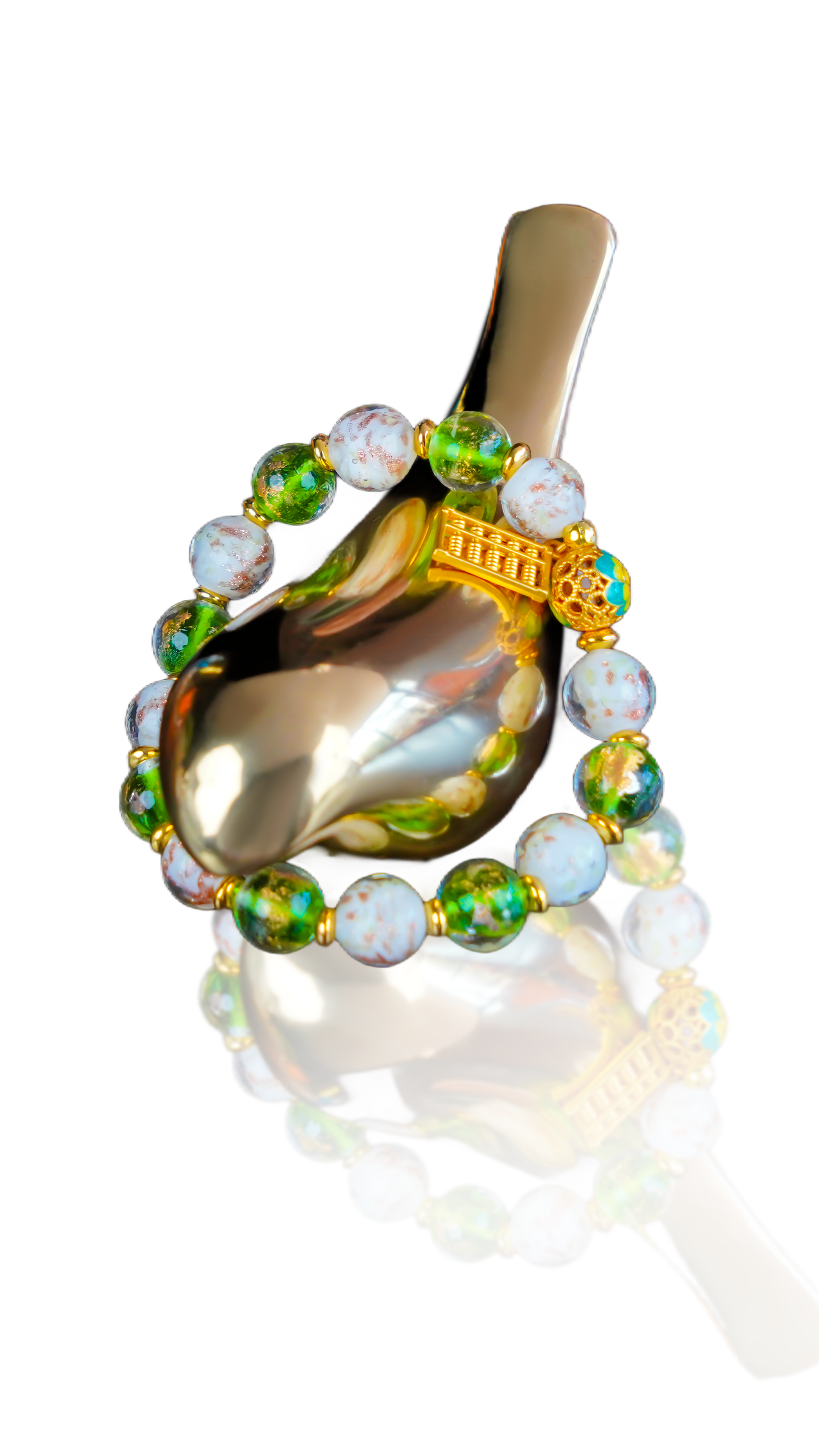 Blessings & Wisdom Collection: Green Gold Fortune Glass Bracelet