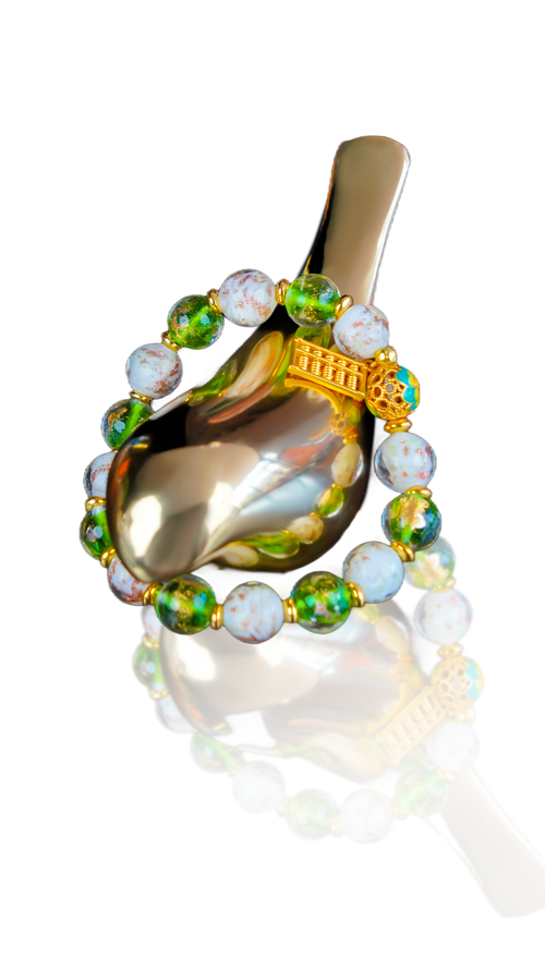 Blessings & Wisdom Collection: Green Gold Fortune Glass Bracelet